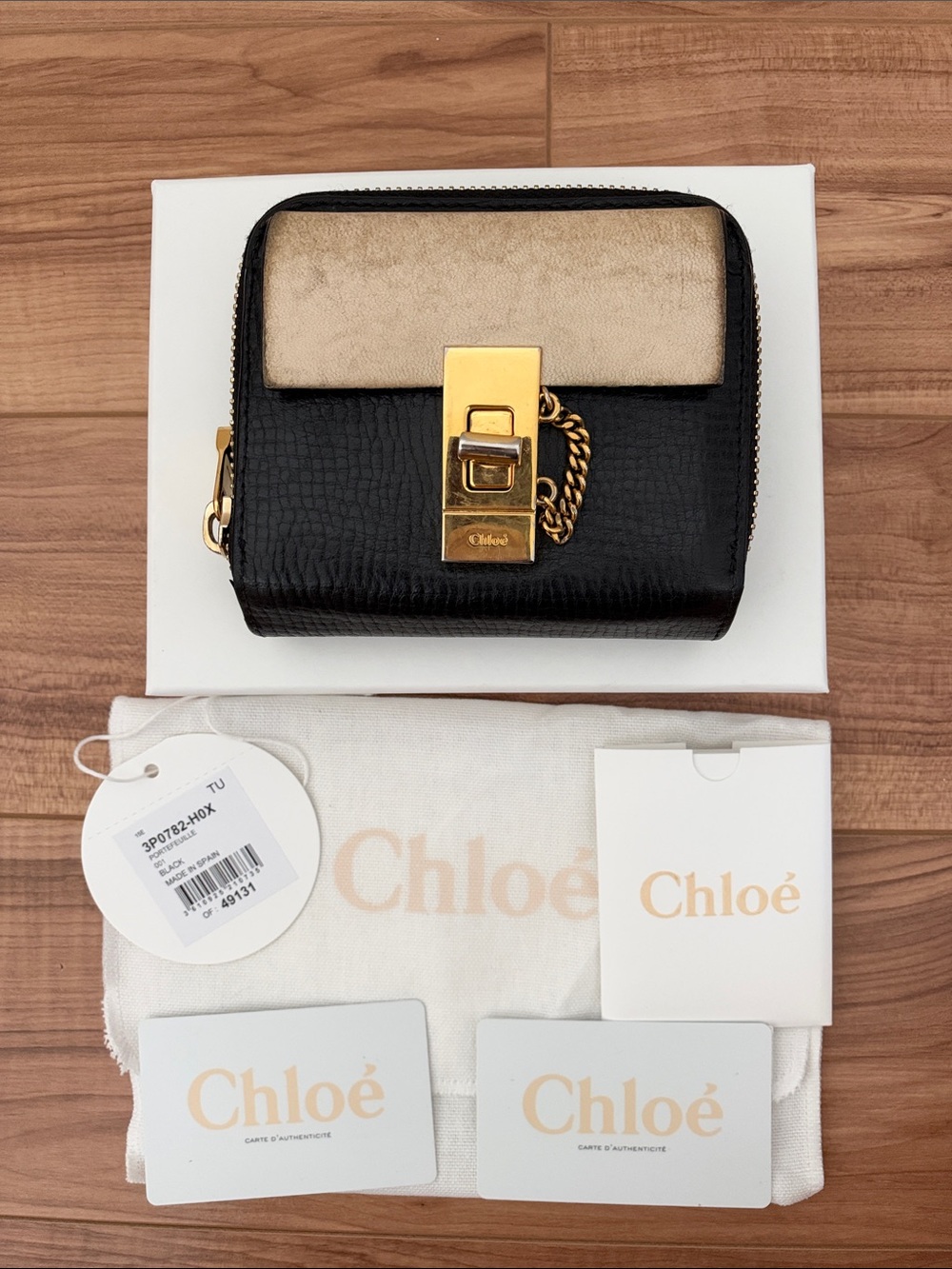 Chloe Two-Tone Black and Beige Leather Mini Wallet